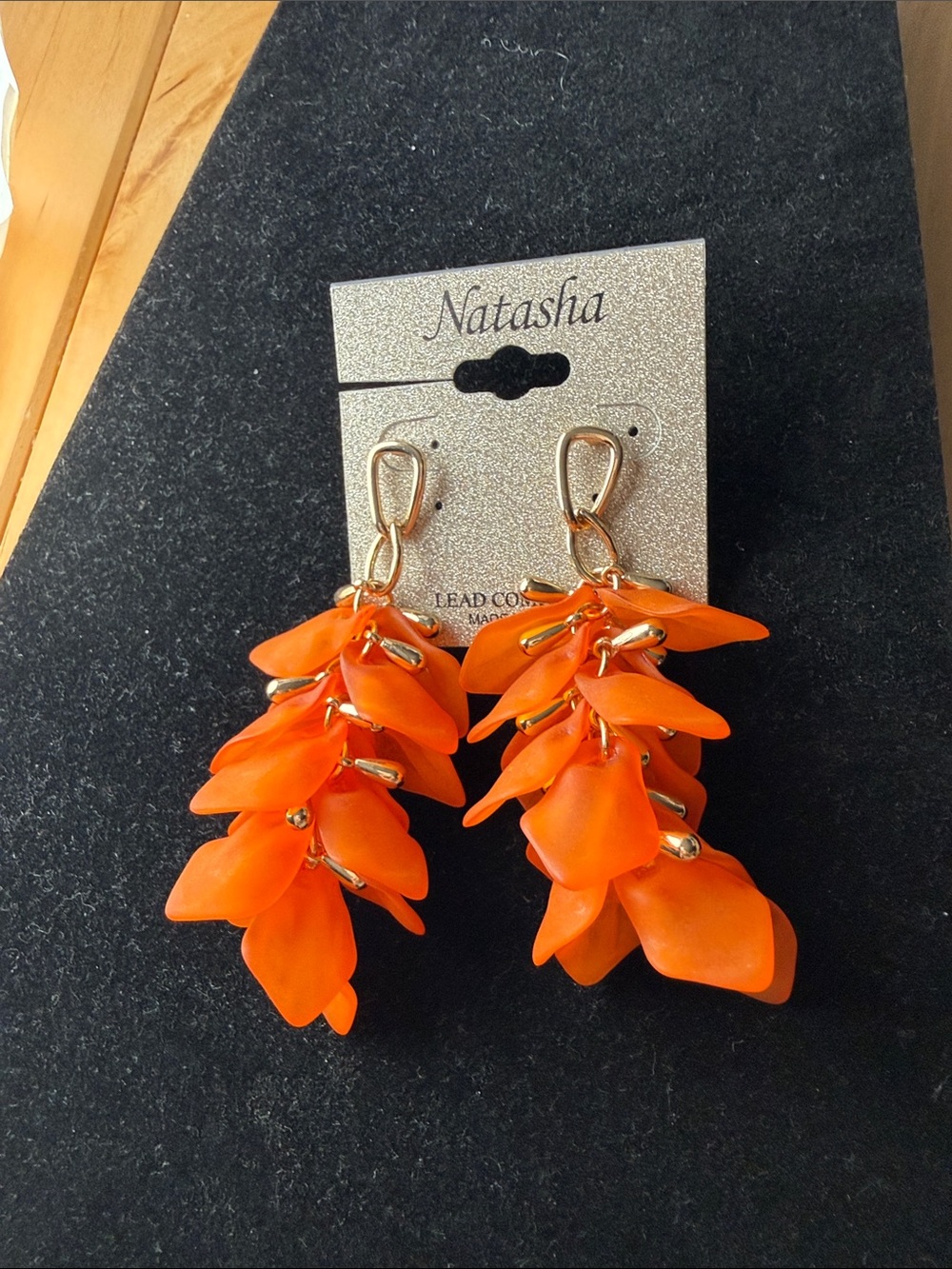 Natasha Couture Bright Orange Petal Cluster Drop Earrings